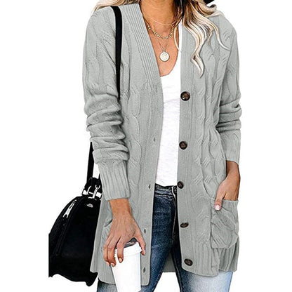 Damen Cardigan Grobstrick mit Knöpfen und Taschen