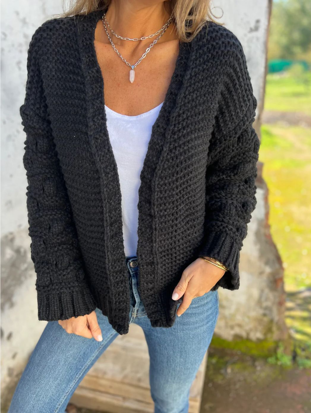 Damen Strickjacke Übergröße Blumenmuster
