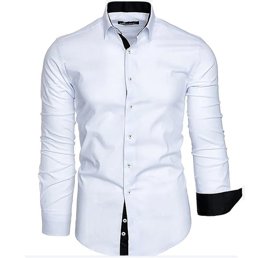 Herren Hemd Elegant Langarm Mit Kontrast Manschetten - IdealeKleiden