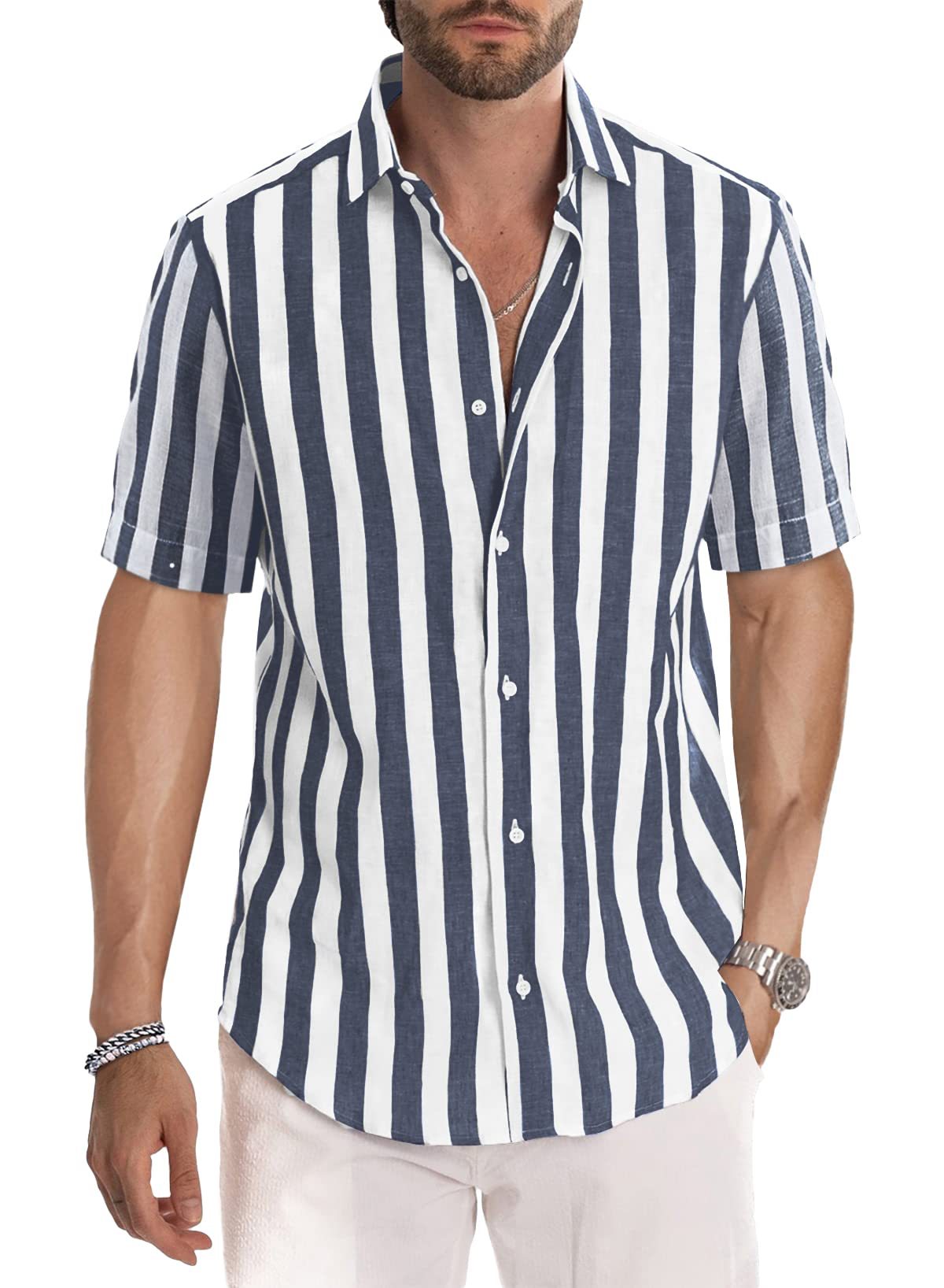 Herren Kurzarmhemd Streifen Modern Relaxed Fit