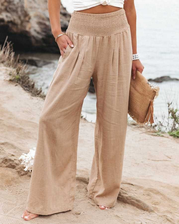 Damen Leinenhose Bequem Elegant Faltenrock