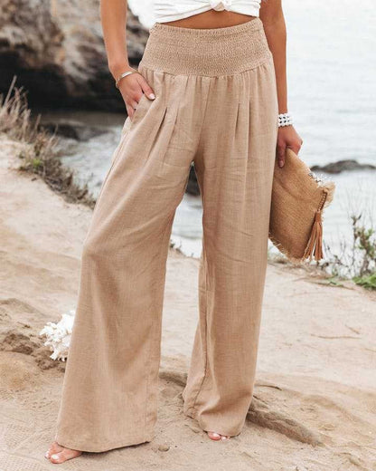 Damen Leinenhose Bequem Elegant Faltenrock