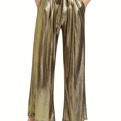 Damen Plisseehose Elegant Glänzend Hochwertig - IdealeKleiden