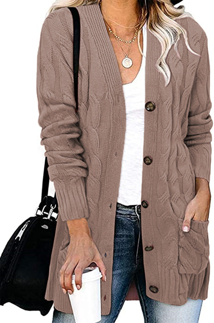 Damen Strickjacke Zopfmuster Mit Taschen