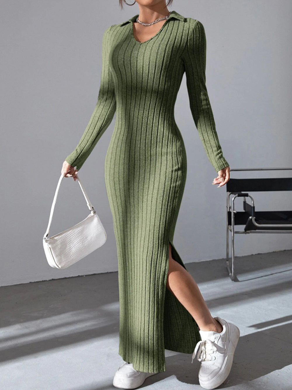 Damen Maxikleid V-Ausschnitt Sommerkleid Elegant