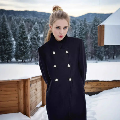 Damen Wolljacke Modern Doppelknöpfe Hochkragen