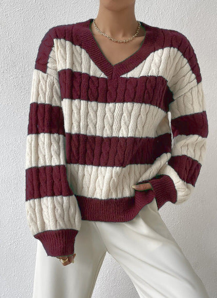 Damen Strickpullover V-Ausschnitt Langärmlig Elegantes Design