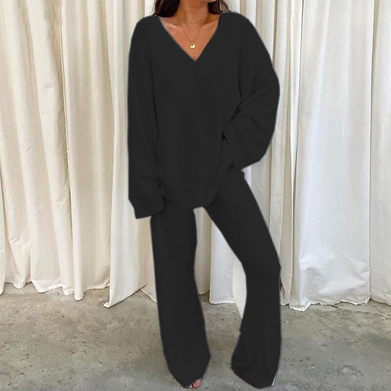 Damen Fleece Lounge Set V-Ausschnitt Komfort Wear