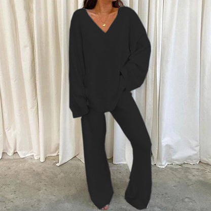 Damen Fleece Lounge Set V-Ausschnitt Komfort Wear