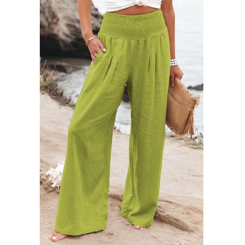 Damen Leinenhose Weit Bequem Faltenrock