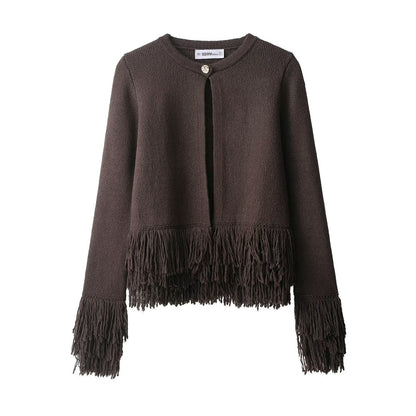 Damen Strickjacke Trendig Fransen Look - IdealeKleiden