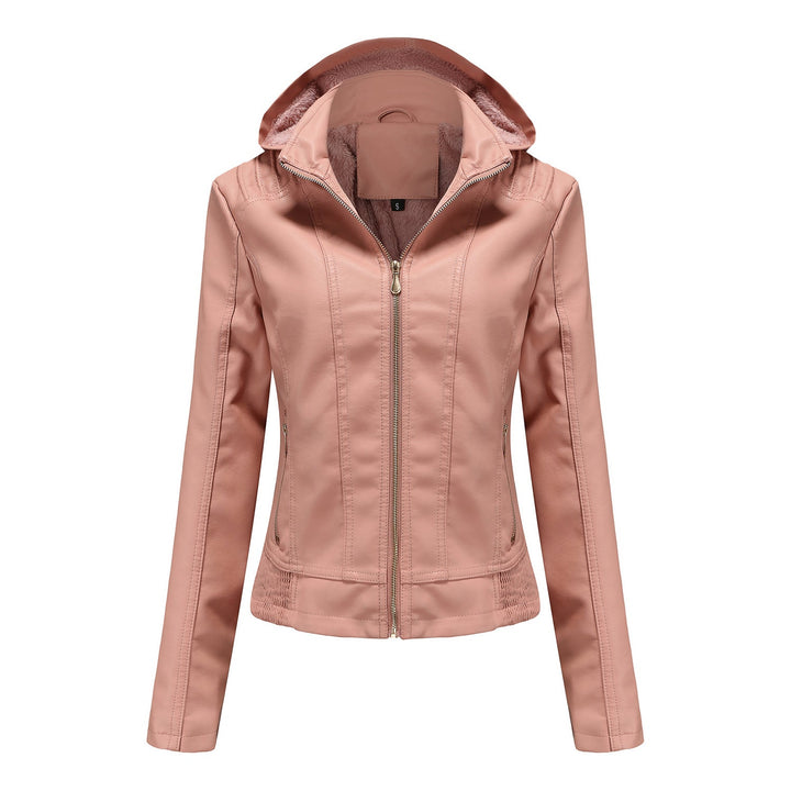 Damen Lederjacke Elegant Schnitt Mit Hochkragen