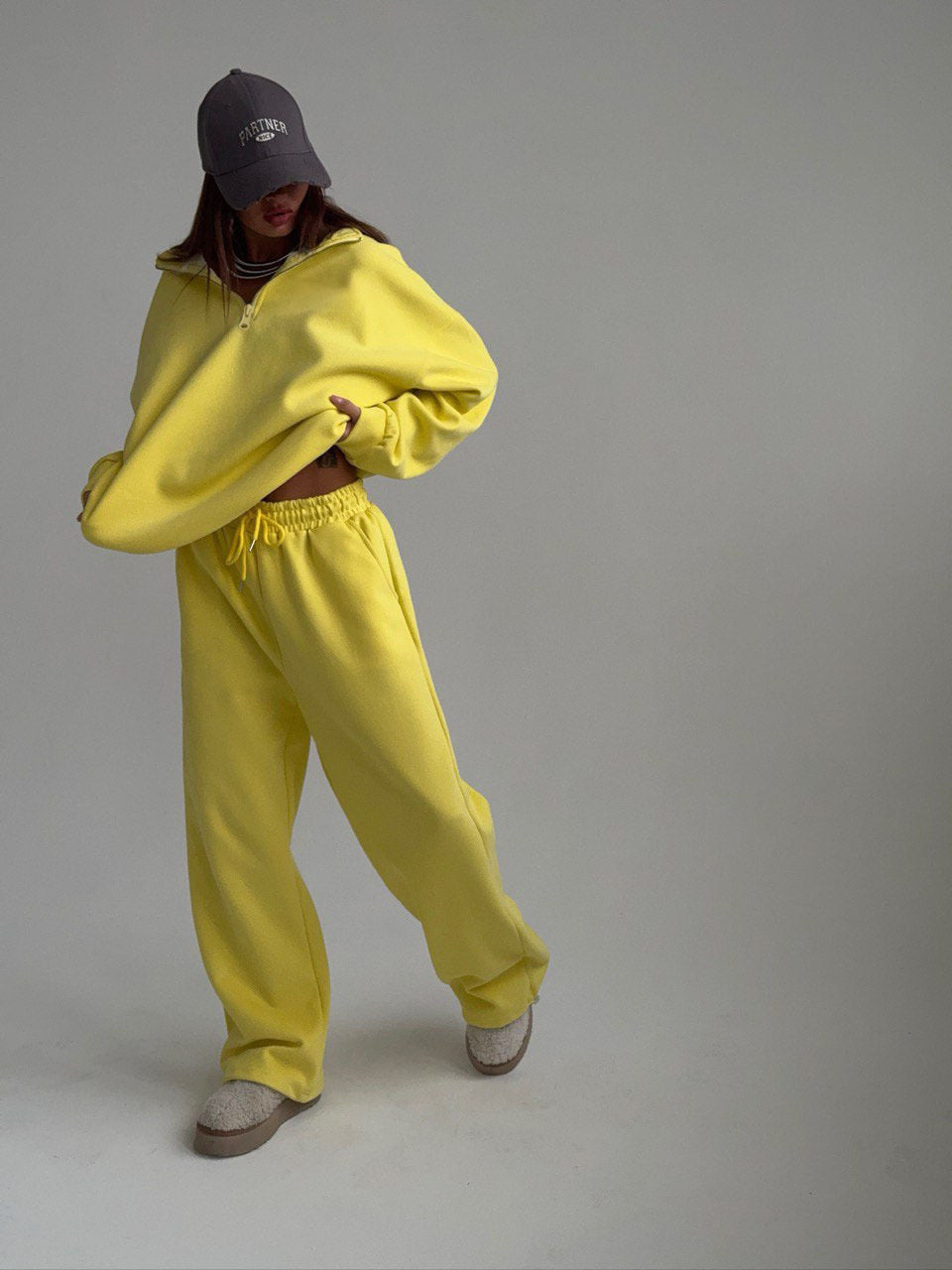 Damen Fleece Jogginganzug Stehkragen Reißverschluss