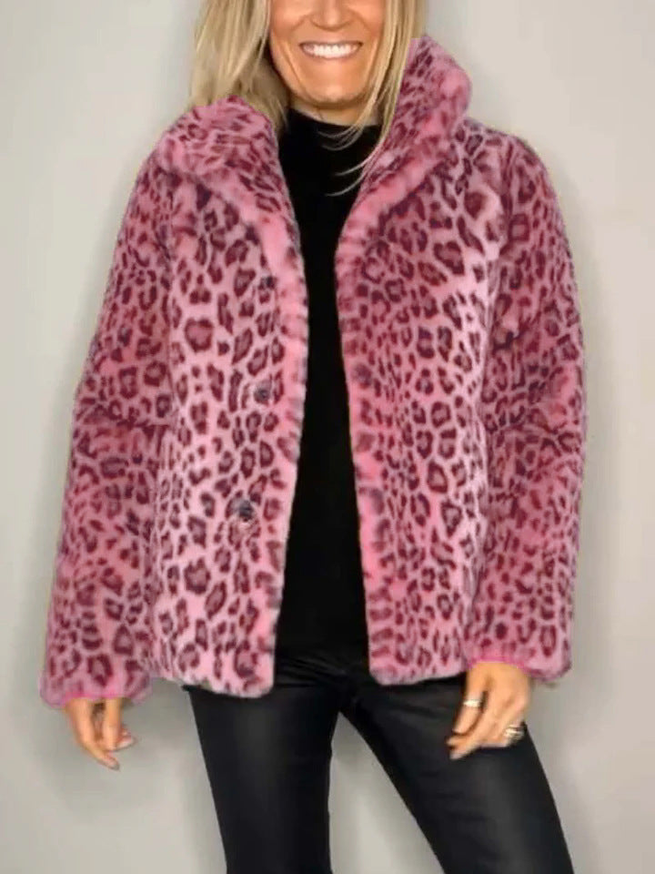 Mantel Damen Oversized Kunstpelz Leopardenmuster