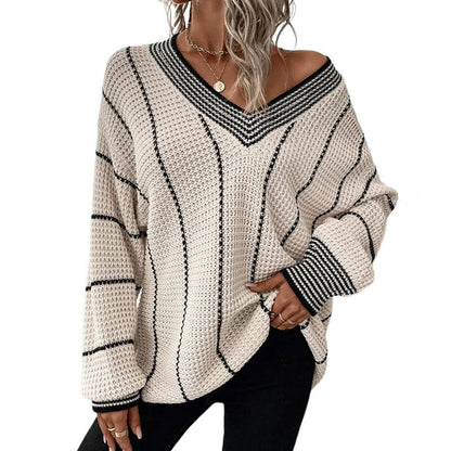 Damen Strickpullover Weich Gestreift Winter