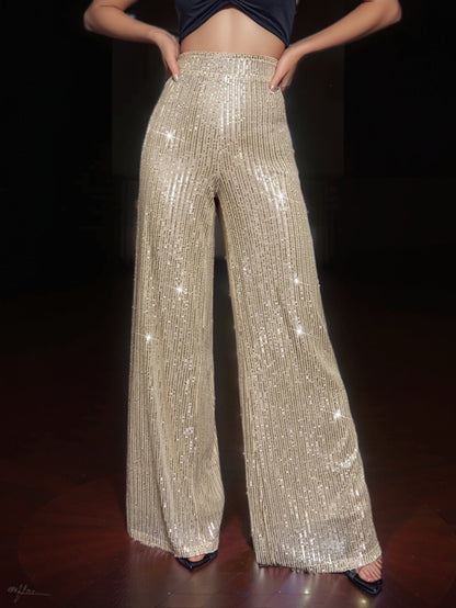 Damen Hochglanz Palazzo-Hose mit Pailletten-Design