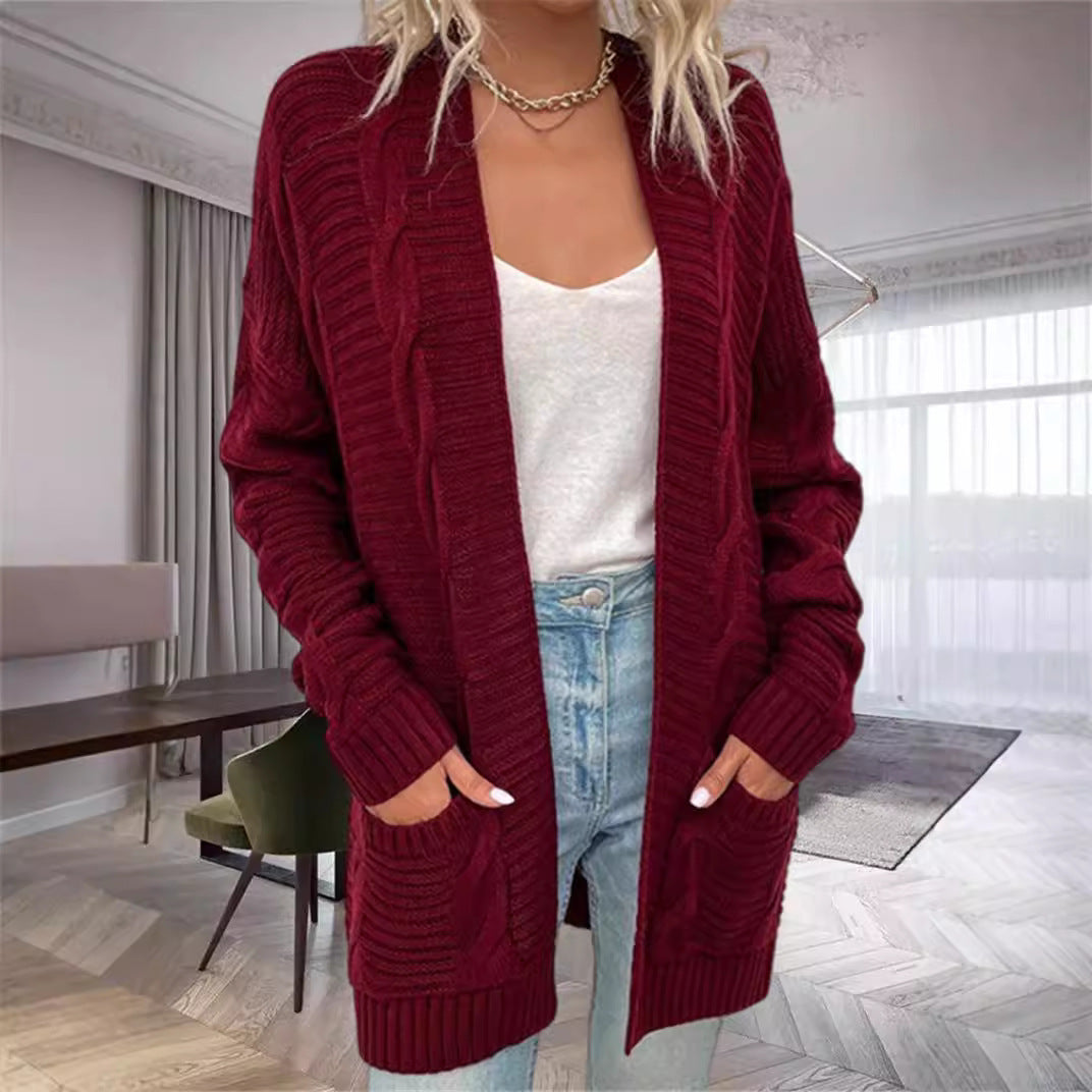 Übergröße Strickjacke Wollmischung Grobstrick mit Taschen