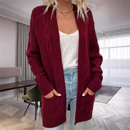 Übergröße Strickjacke Wollmischung Grobstrick mit Taschen