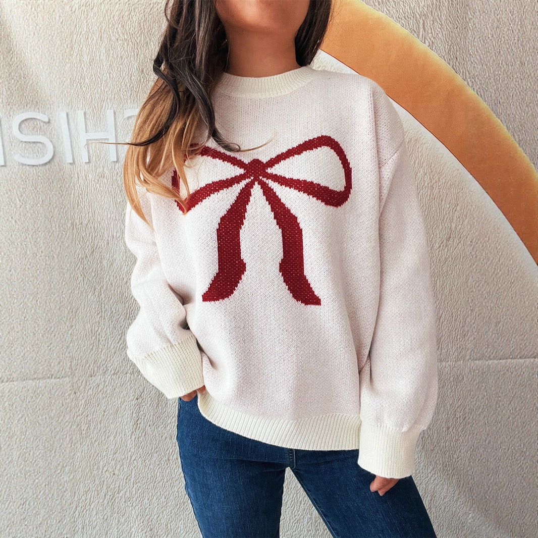Damen Pullover Weich Schleifendesign