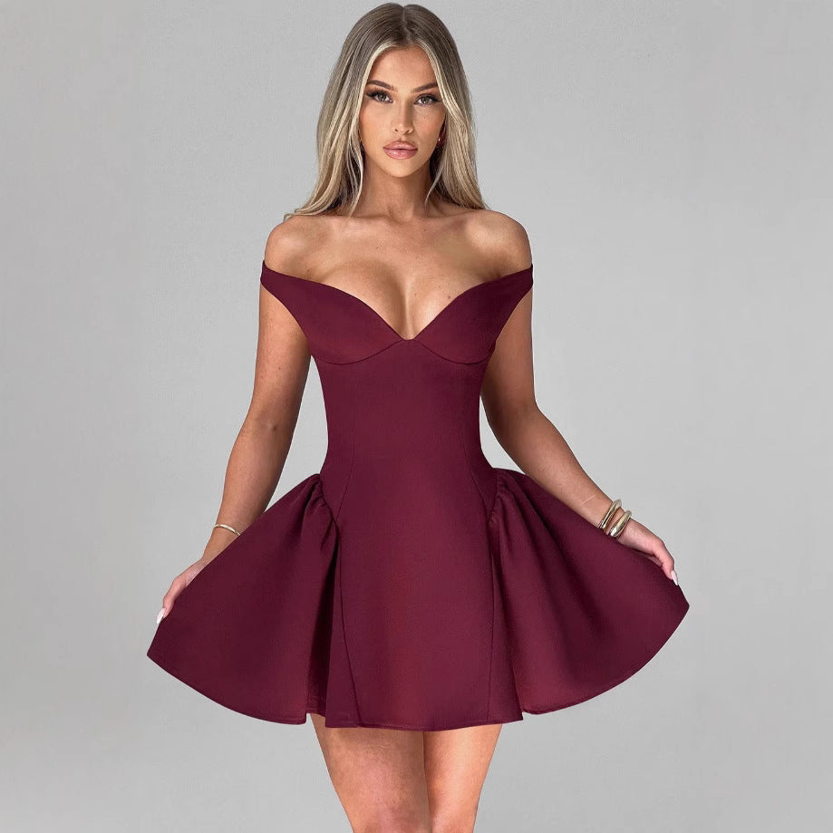 Elegantes Damen Cocktailkleid Schulterfrei Raffiniert
