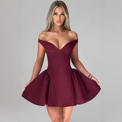 Elegantes Damen Cocktailkleid Schulterfrei Raffiniert