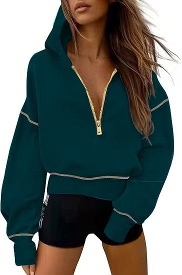 Damen Stylisher Kapuzenpullover Reißverschluss Durchgehend Modern