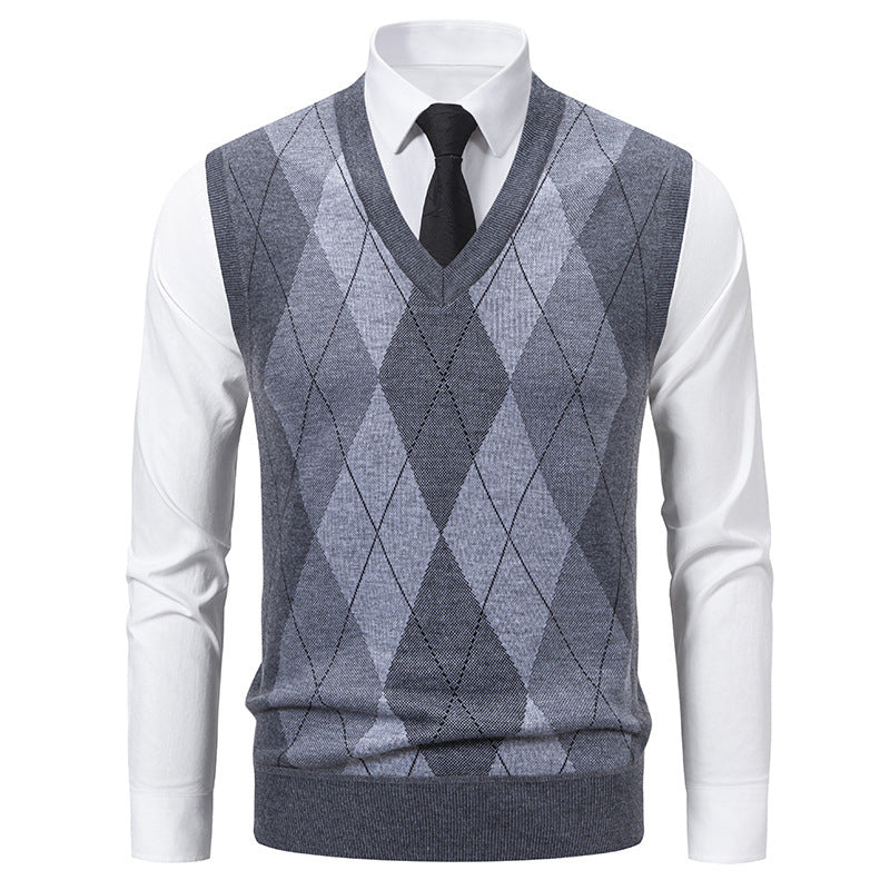 Herren Pullover V-Ausschnitt Klassisches Rautenmuster