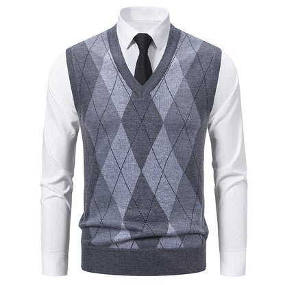 Herren Pullover V-Ausschnitt Klassisches Rautenmuster