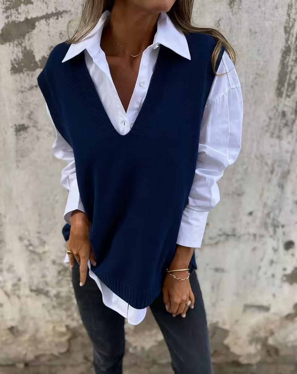 Damen Pullover Lässig V-Ausschnitt Casual Style