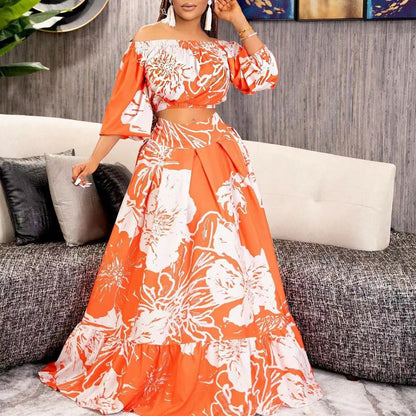 Damen Maxikleid Überschnitt Ärmel Weite Rock Sommerkleid
