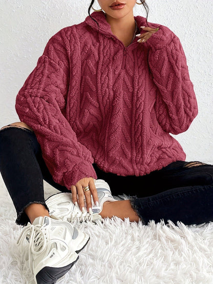 Damen Pullover Weich Fleece Hochkragen Modern