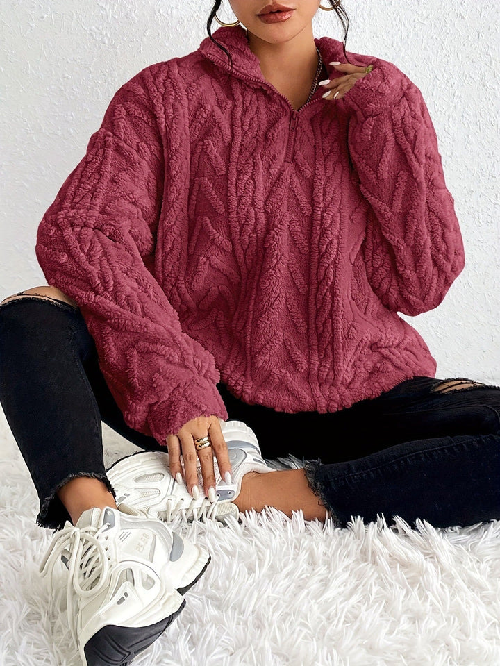 Damen Pullover Weich Fleece Hochkragen Modern