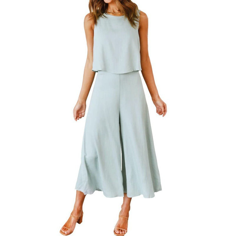 Damen Jumpsuit Elegant Fließend Weite Bein