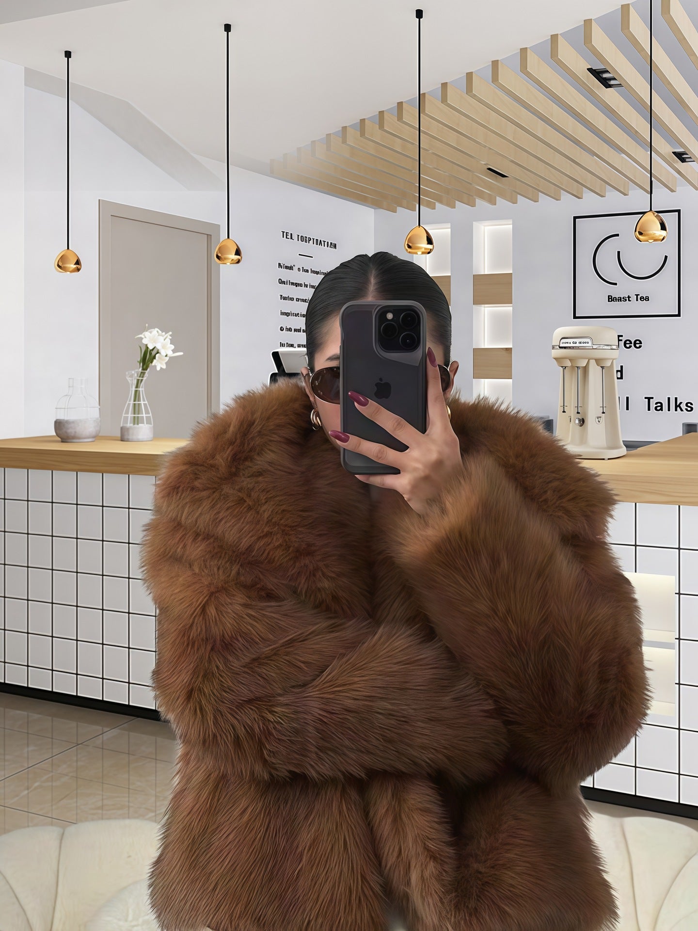 Damen Kunstpelzjacke Luxus Design Weite Passform