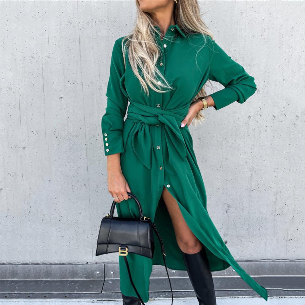 Damen Sommerkleid mit Gürtel und Seiten Schlitz