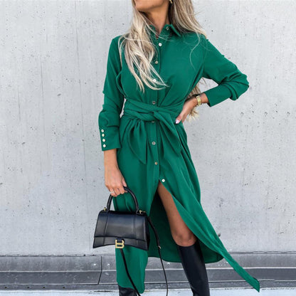 Damen Sommerkleid mit Gürtel und Seiten Schlitz