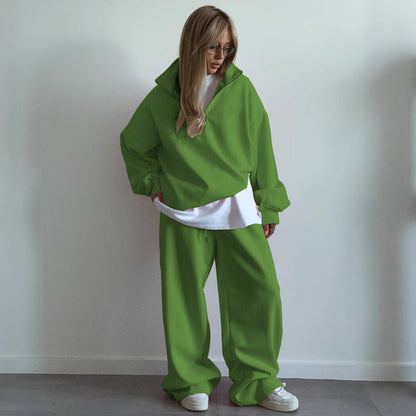 Damen Fleece Jogginganzug Stehkragen Reißverschluss