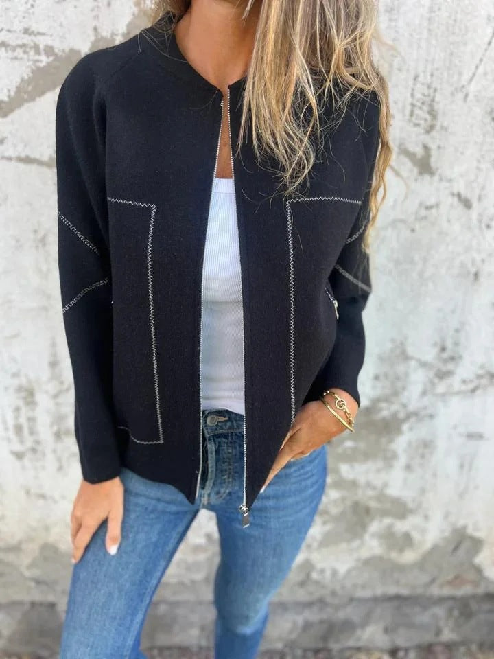 Warme Strickjacke Wollmischung mit Reißverschluss - IdealeKleiden