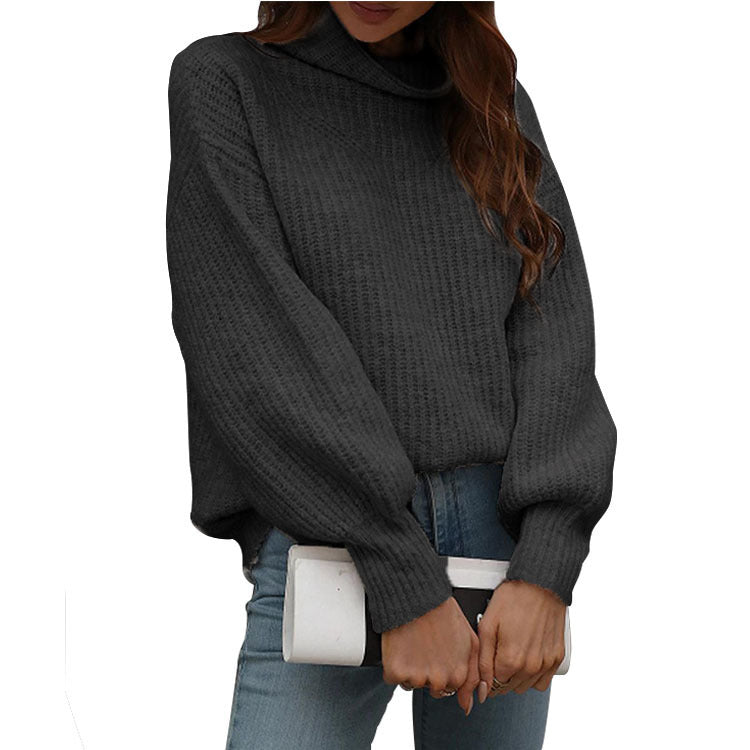 Damen Pullover Weit Rollkragen Trendy Oversized - IdealeKleiden