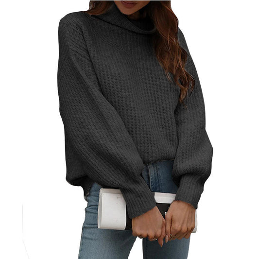 Damen Pullover Weit Rollkragen Trendy Oversized - IdealeKleiden