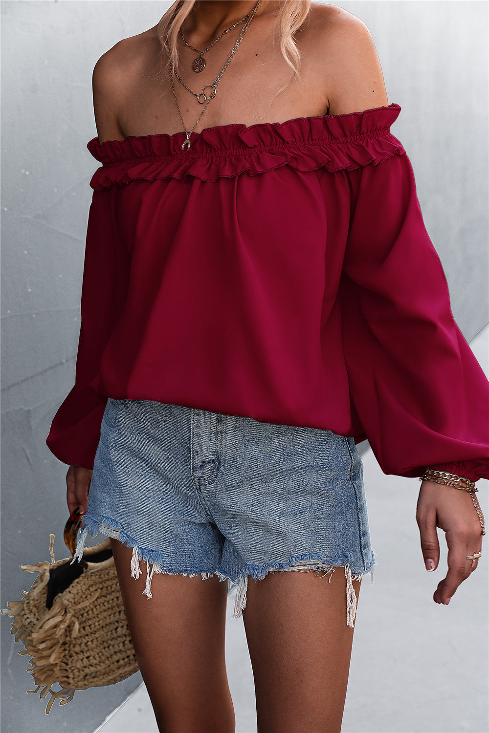 Frauen Bluse Off-Shoulder Rüschen Chic