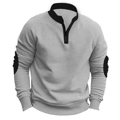 Herren Sportpullover Viertelreißverschluss Kontrastärmele Modern