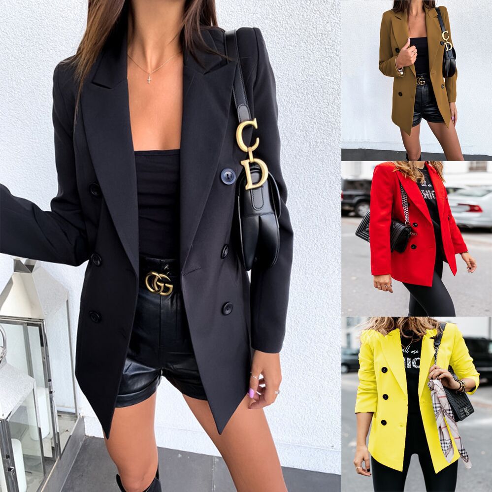 Damen Blazer Elegant Tailliert Doppelknopf - IdealeKleiden