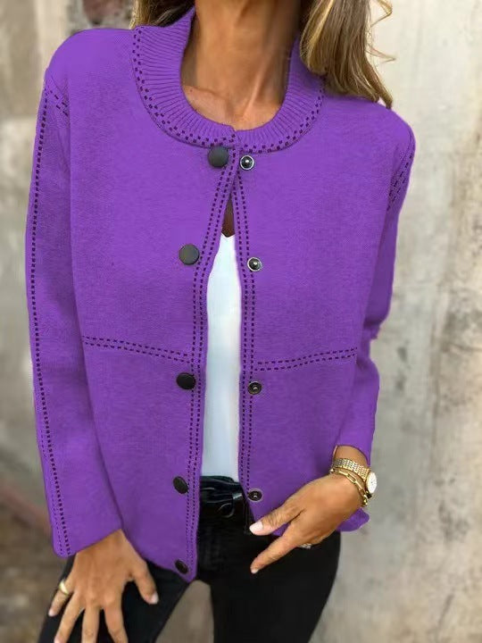 Weiche Strickjacke Lockere Passform Rundhals