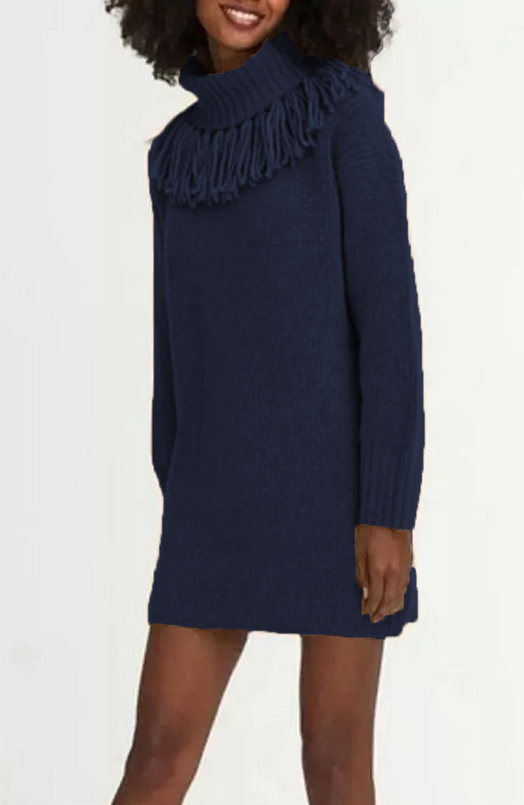 Damen Strickkleid Elegantes Design Mit Rollkragen