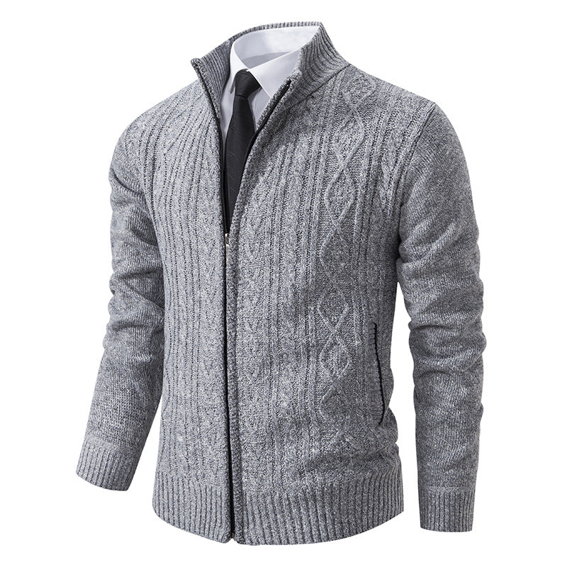 Herren Strickjacke Stehkragen Musterung Trendy