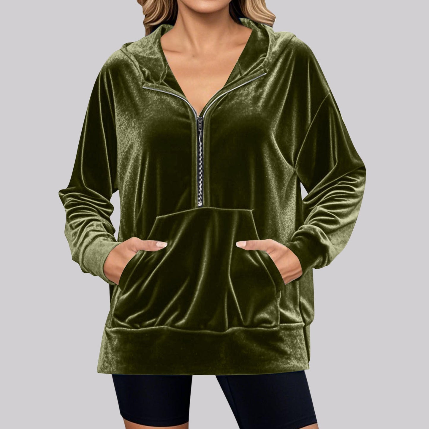 Damen Fleece Hoodie Kuschelig Mit Taschen