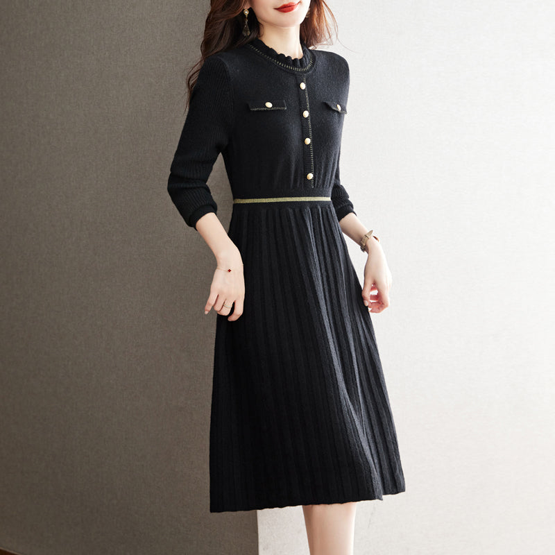 Damen Strickkleid Elegantes Design Hochgeschlossener Kragen