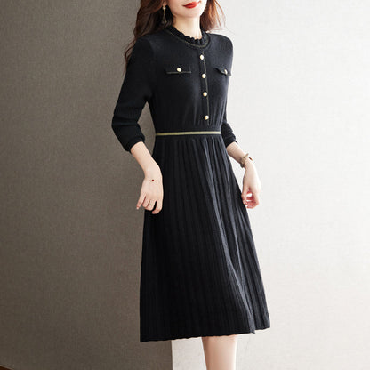 Damen Strickkleid Elegantes Design Hochgeschlossener Kragen