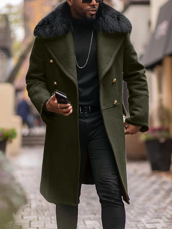 Herren Wolljacke Elegantes Design Kunstfell Kragen